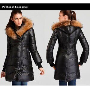 💥HOT ITEM!💥MACKAGE Liz Asiatic Racooon Trim Split Hood Down Coat in Black